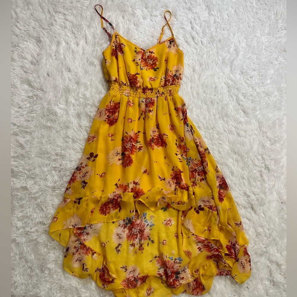 AUW Yellow Floral  Hi Lo Dress Medium